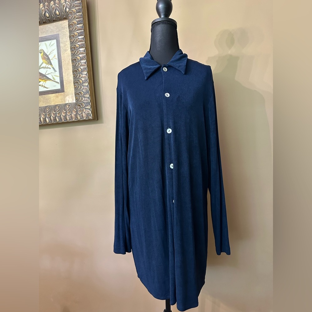Chico’s Design Size 2 Blue LS Button Down Top